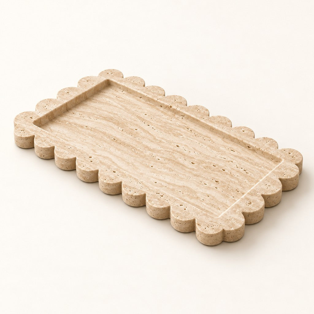 Petal-Edge Rectangular Tray, three-quarter view