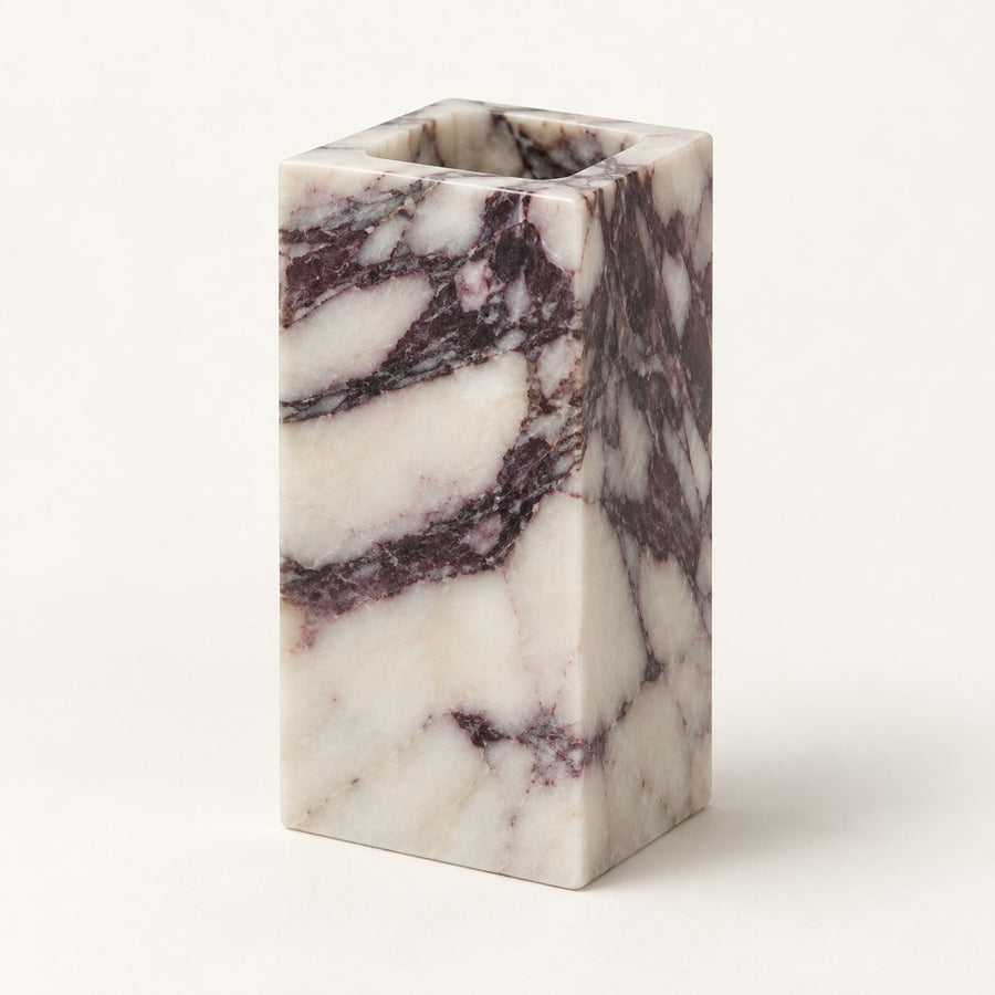 Rectangular Vase in Calacatta Viola, studio view