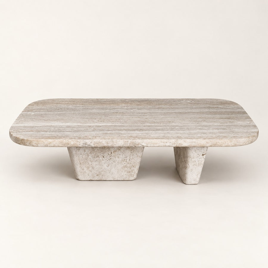Rectangular Travertine Coffee Table — 120 × 90 cm, beige travertine, studio view