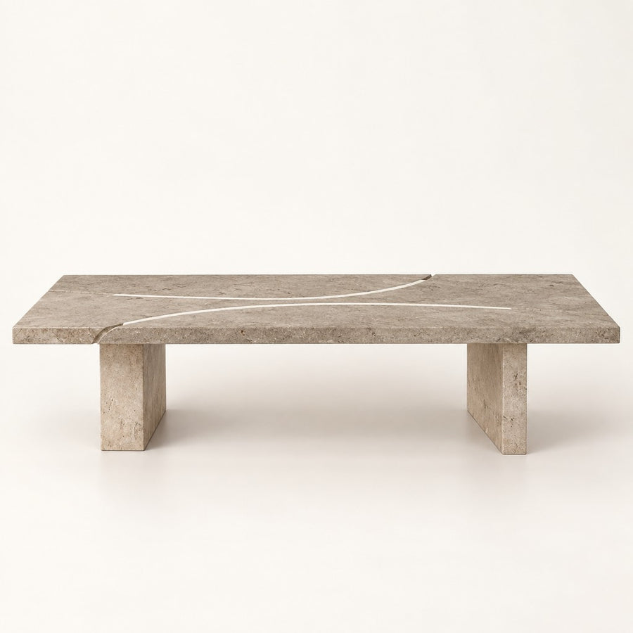 Rectangular Travertine Coffee Table — 155 × 70 cm, beige travertine, studio view