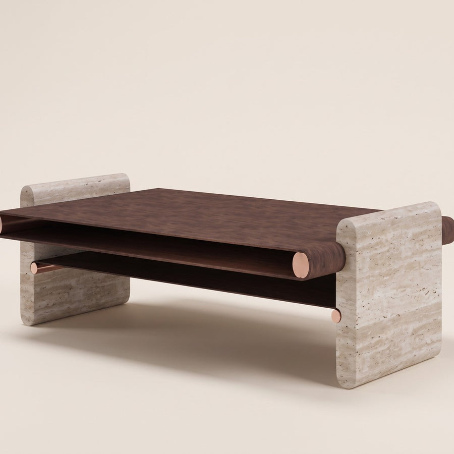 Rectangular Travertine Coffee Table — 200 × 60 cm, studio view