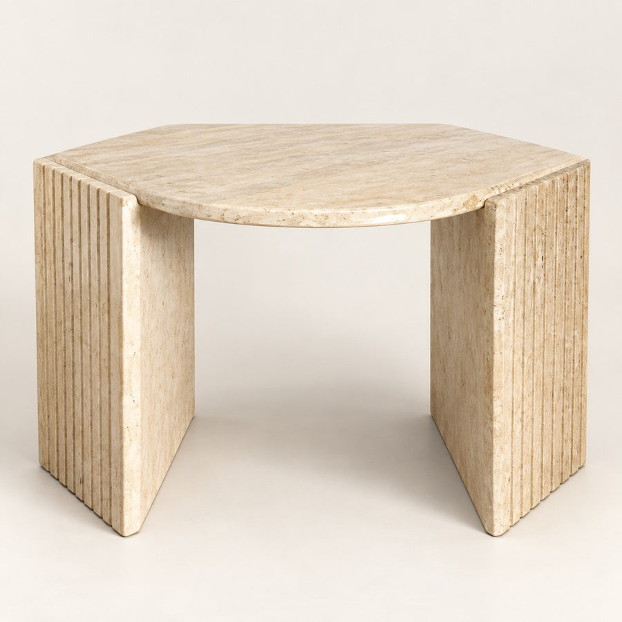 Rectangular Travertine Coffee Table — 67 × 65 cm, beige travertine, studio view