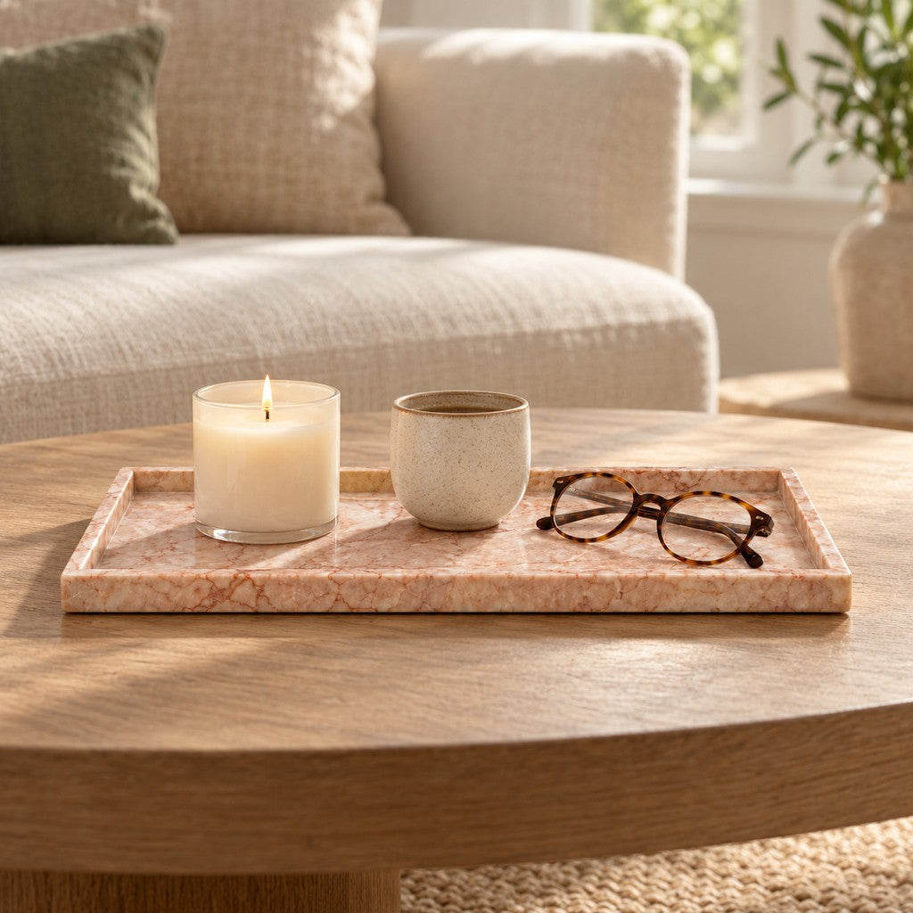 Rectangular Travertine Tray in a living room