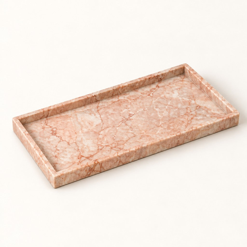 Rectangular Travertine Tray, three-quarter view