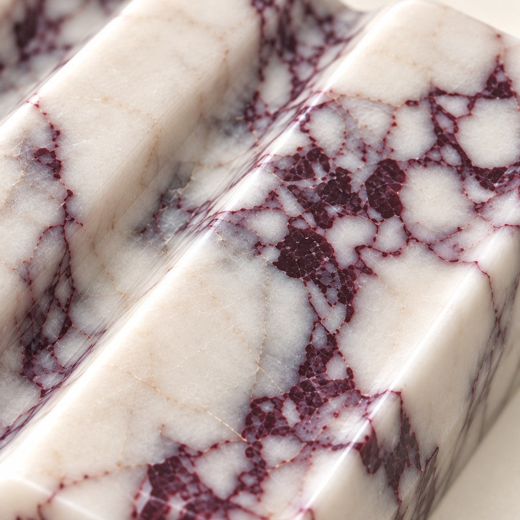 Ribbed Soap Dish: close-up of the Calacatta Viola surface