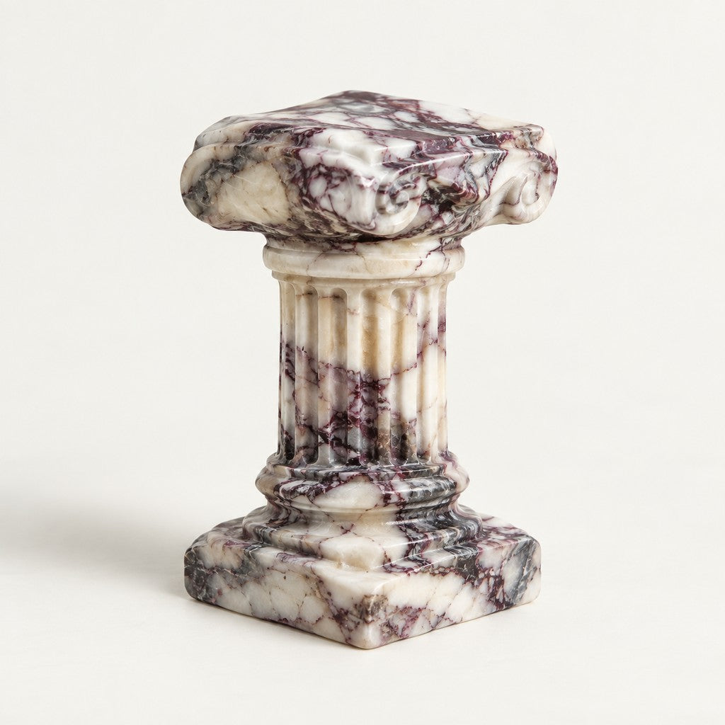 Roman Column Stone Ornament in Calacatta Viola, studio view