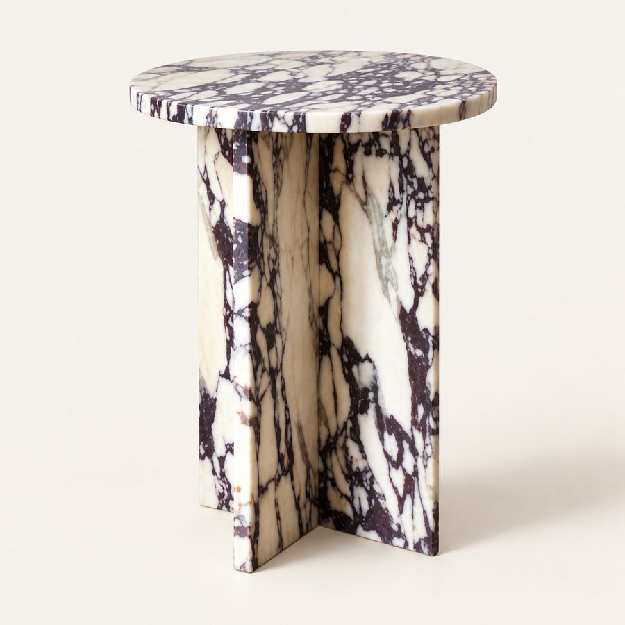 Round Cross-Base Marble Side Table, studio view