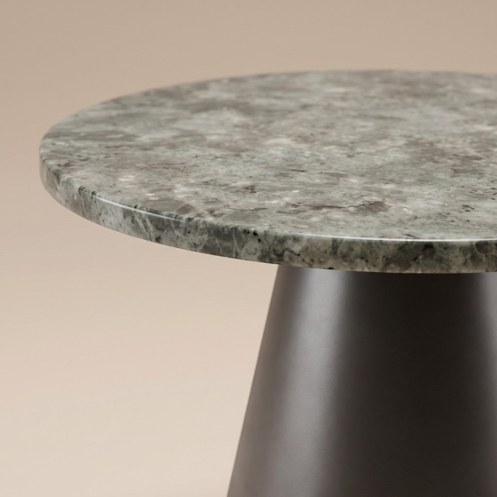 Round Grey Stone Side Table — Cone Base, edge detail