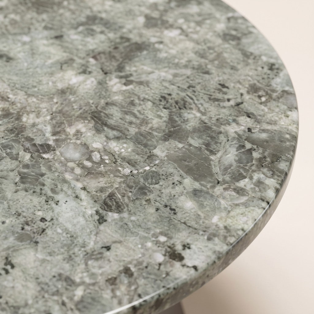 Round Grey Stone Side Table — Cone Base: close-up of the stone surface