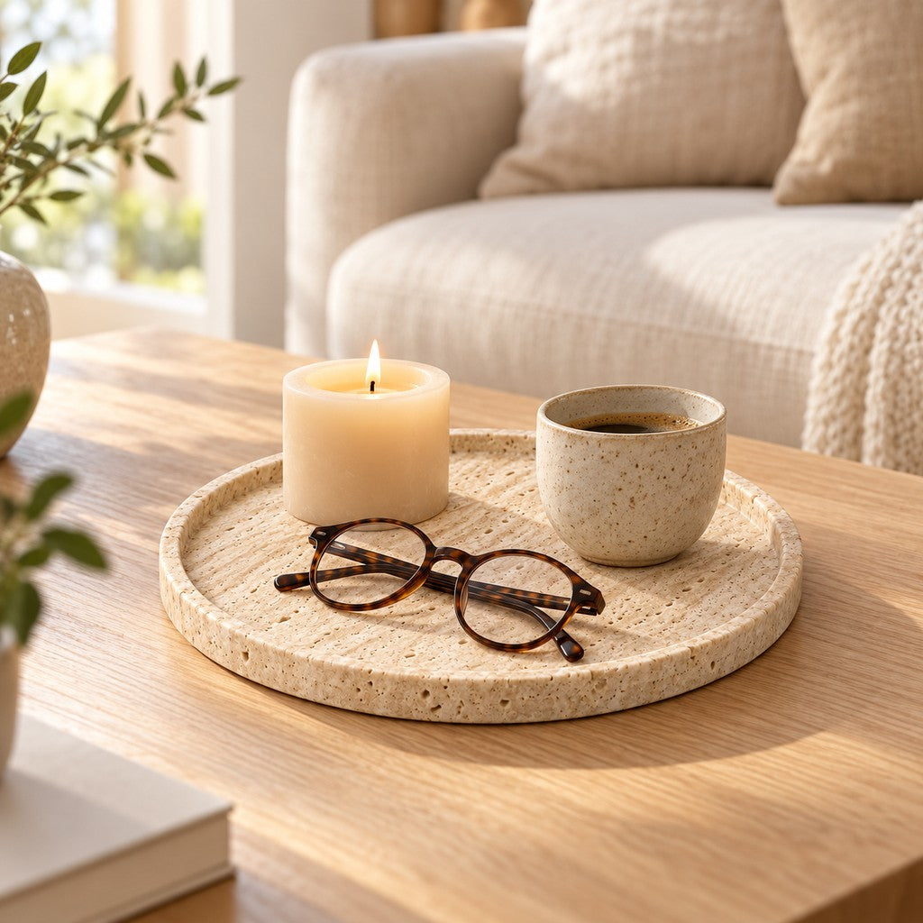 Round Tray — Low Rim in a living room