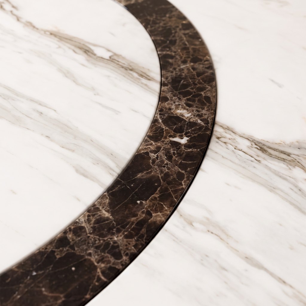 Round Inlaid Stone Dining Table: close-up of the inlaid stone top