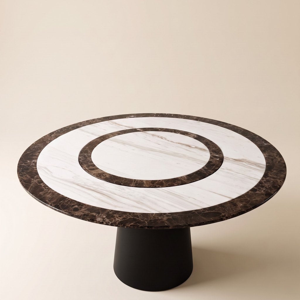 Round Inlaid Stone Dining Table, three-quarter view