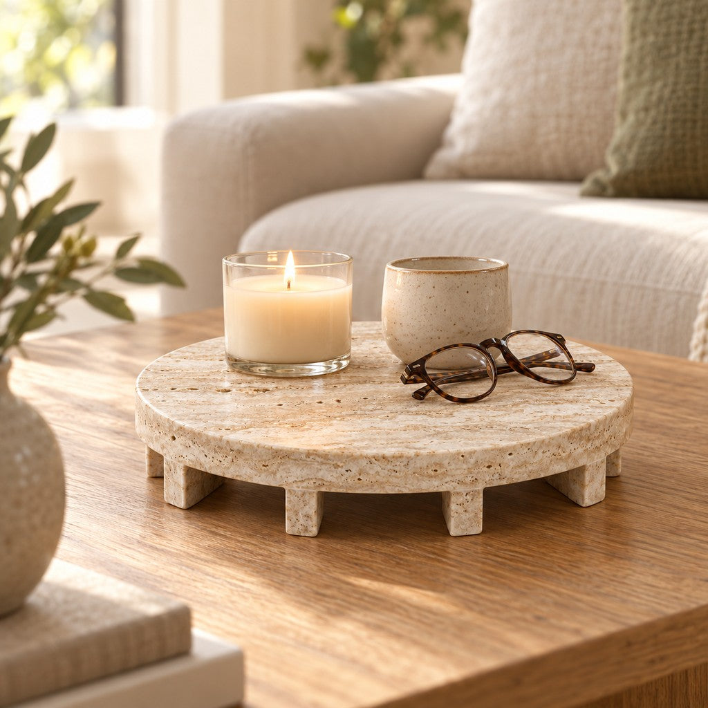 Round Tray with Cut-out Legs in a living room