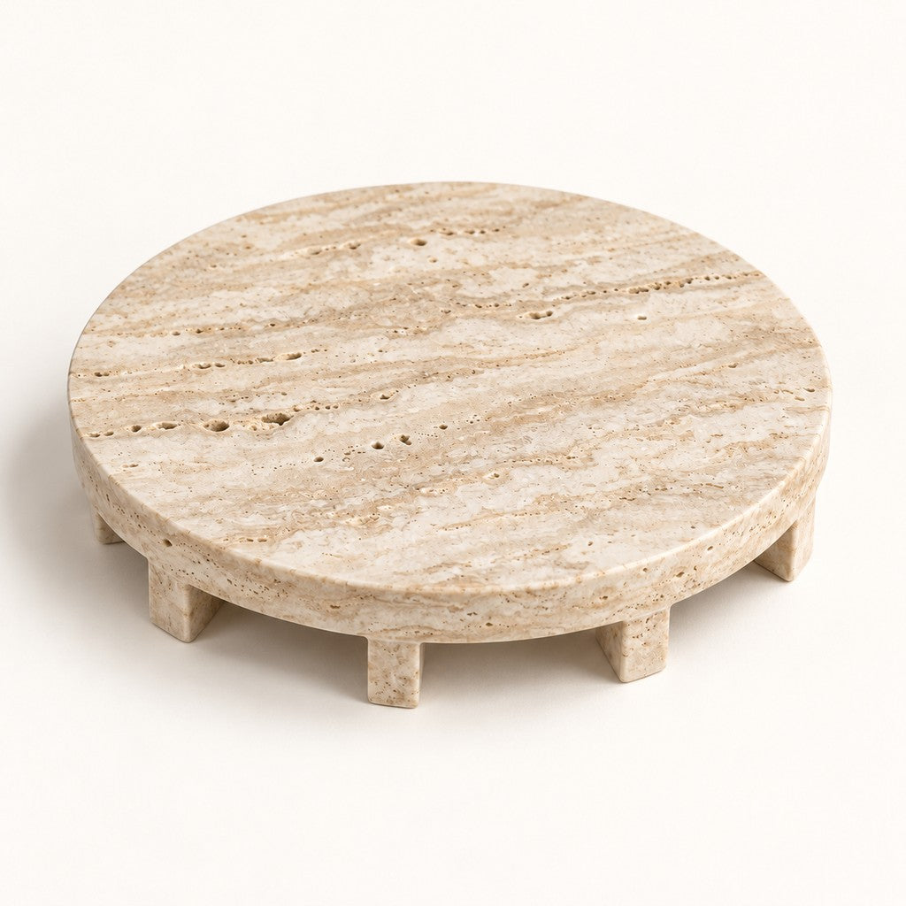 Round Tray with Cut-out Legs, three-quarter view