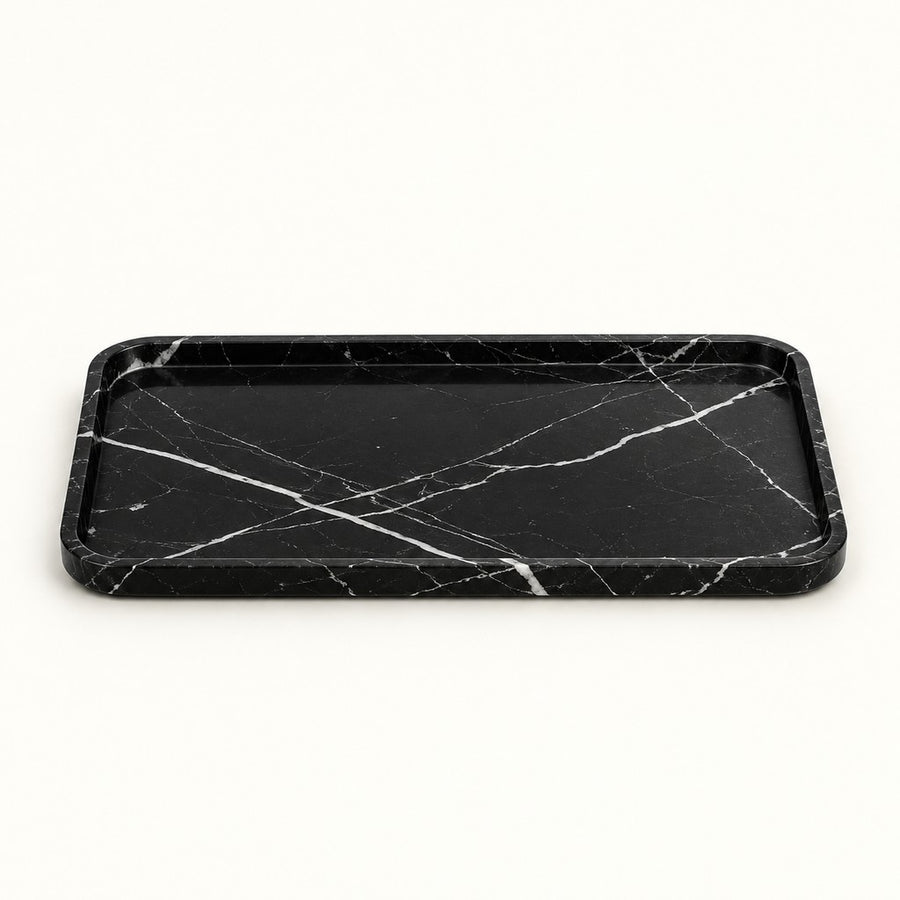 Rounded-Corner Nero Marquina Tray, studio view
