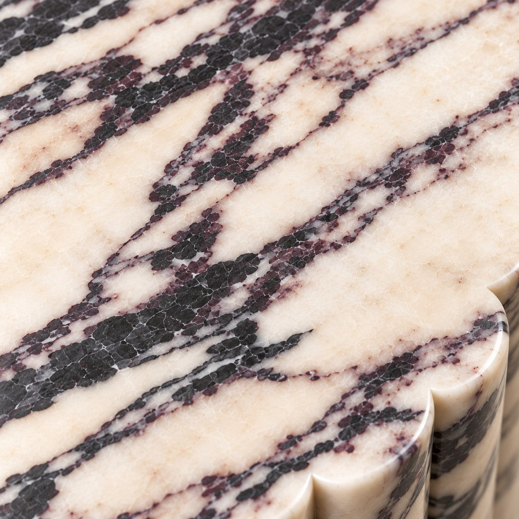 Scalloped Round Plinth Side Table: close-up of the stone surface
