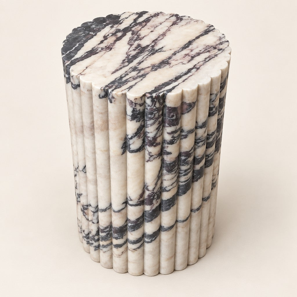 Scalloped Round Plinth Side Table, studio view