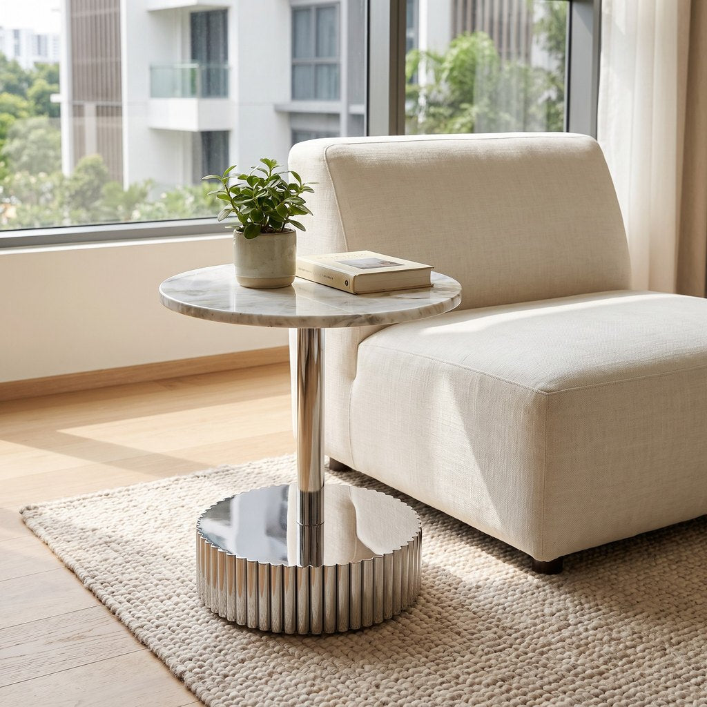 Small Round Marble Side Table in a living room