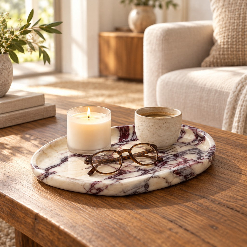 Smooth Pebble Tray in a living room