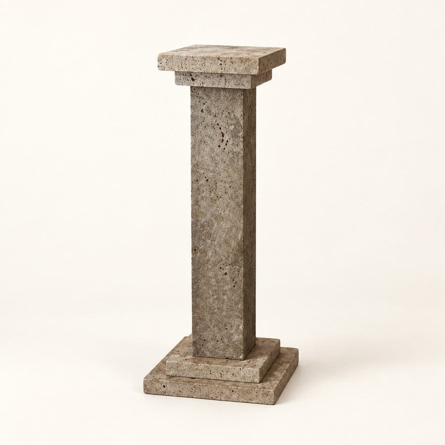 Square Natural Stone Side Table — Column Pedestal, studio view