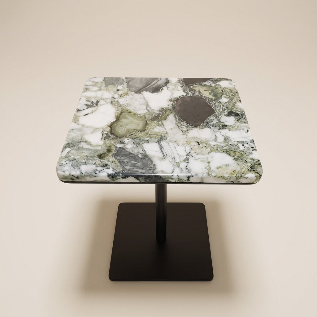 Square Green and White Marble Side Table, studio view