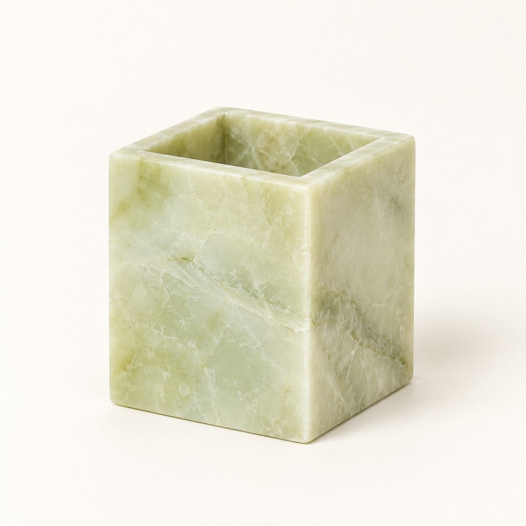 Square Storage Jar in Fendi Green, studio view