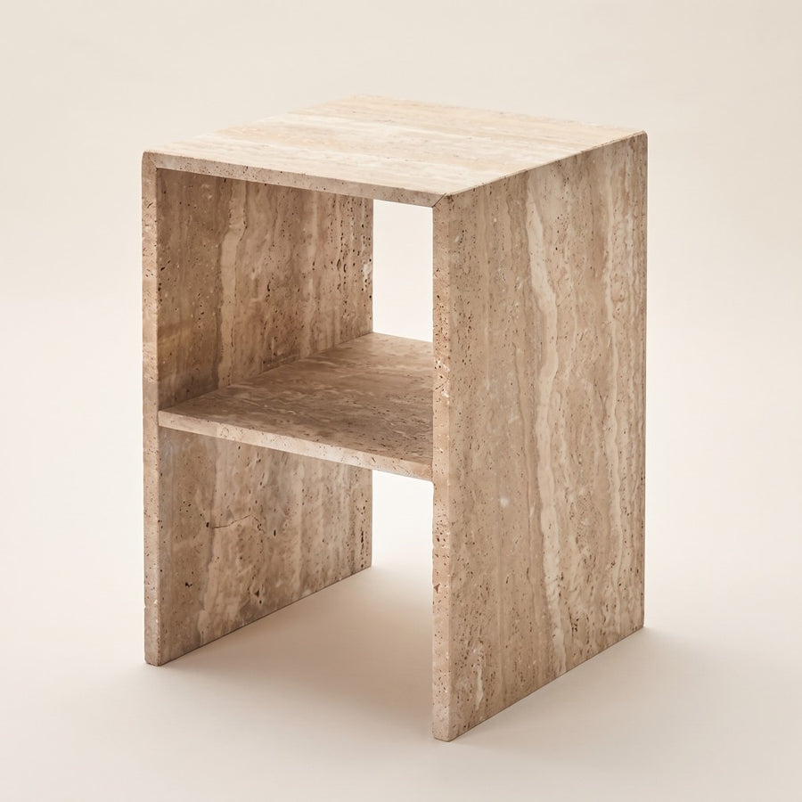 Square Open-Shelf Side Table, studio view
