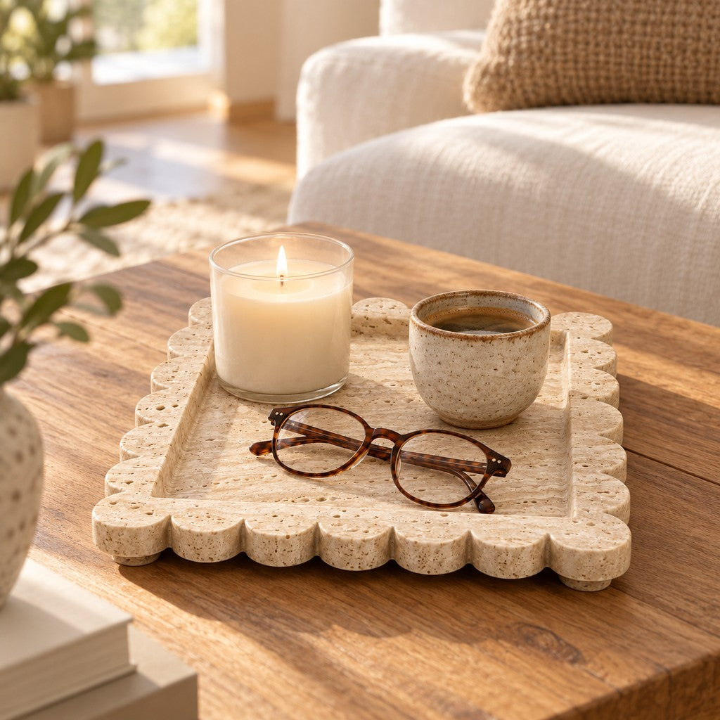 Square Scalloped Tray in a living room