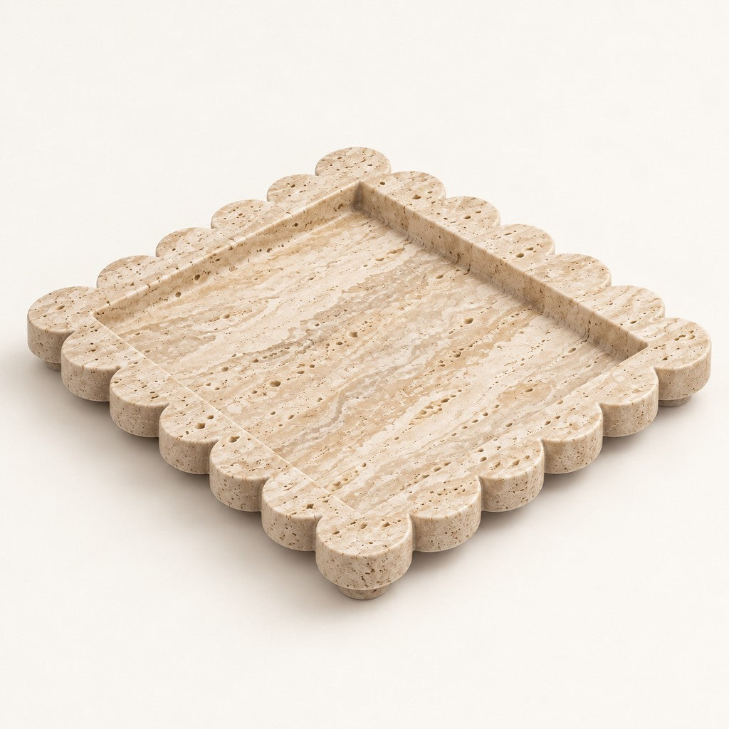 Square Scalloped Tray, three-quarter view
