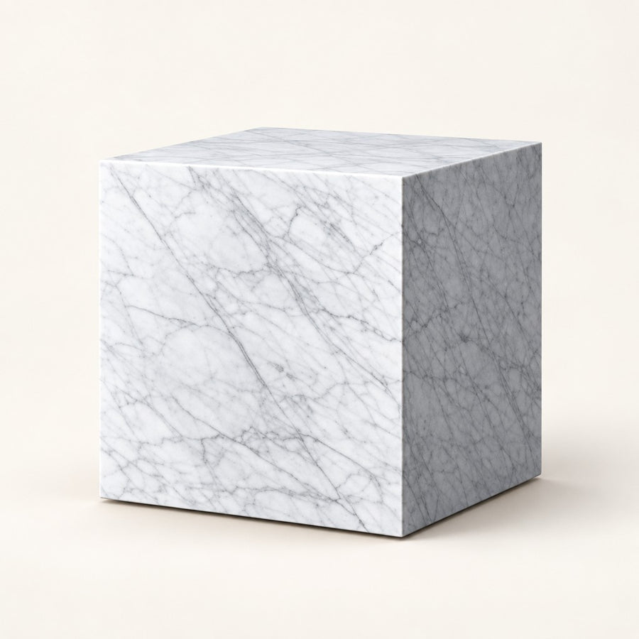 Square White Marble Side Table — 48 × 48 cm, studio view