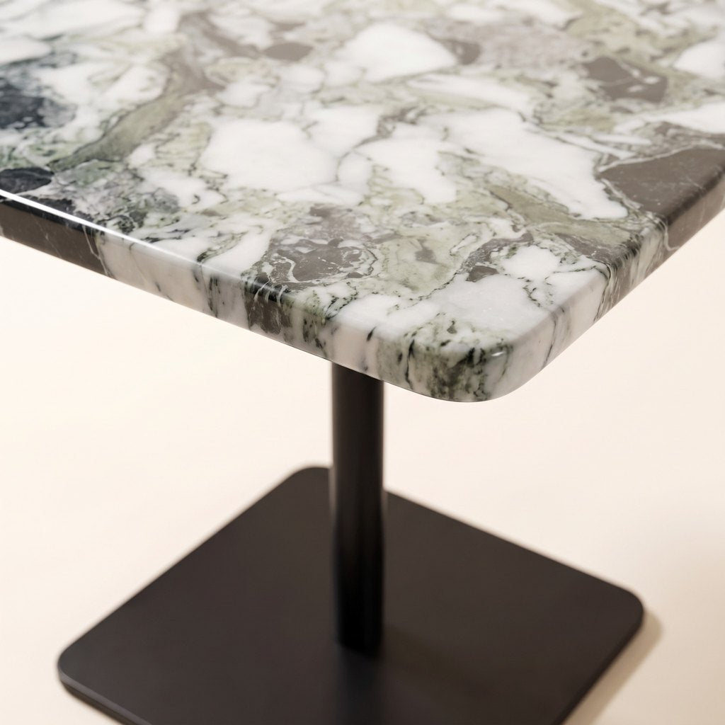 Square-Top Green-Veined Marble Side Table, edge detail