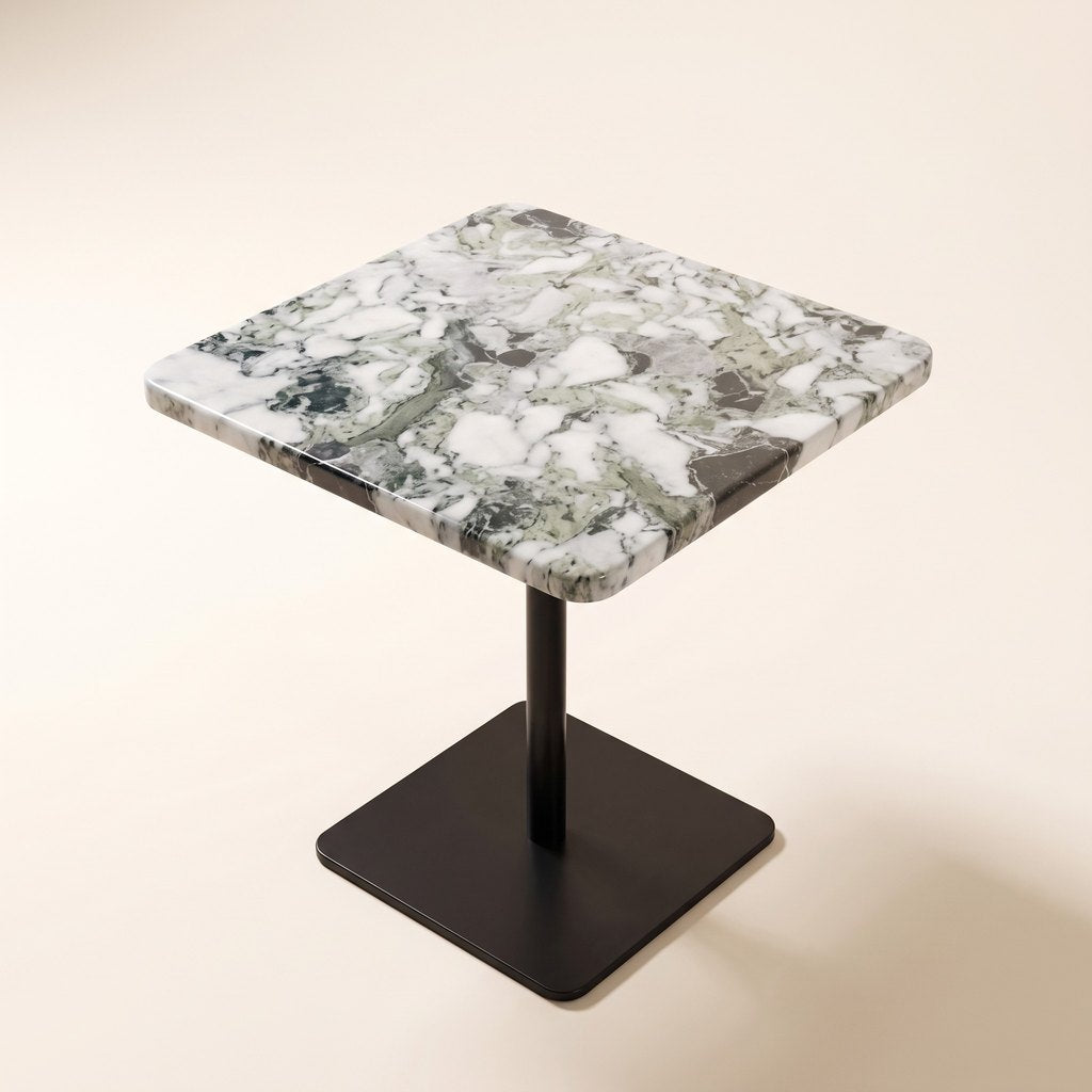 Square-Top Green-Veined Marble Side Table, three-quarter view