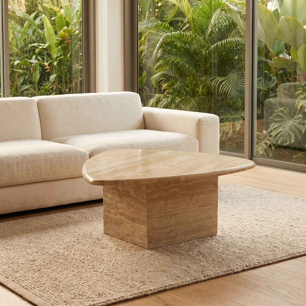 Travertine Coffee Table — 63 × 55 cm in a Singapore living room