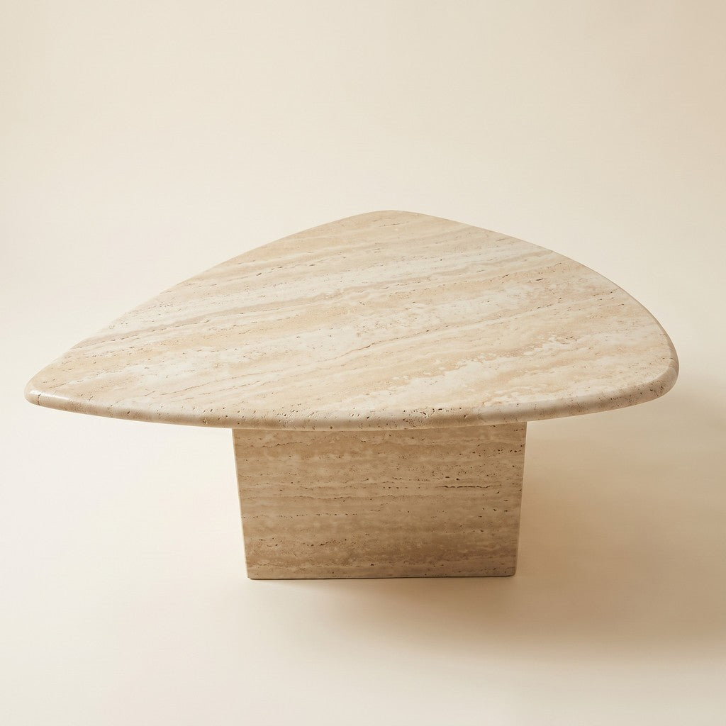 Travertine Coffee Table — 63 × 55 cm, studio view