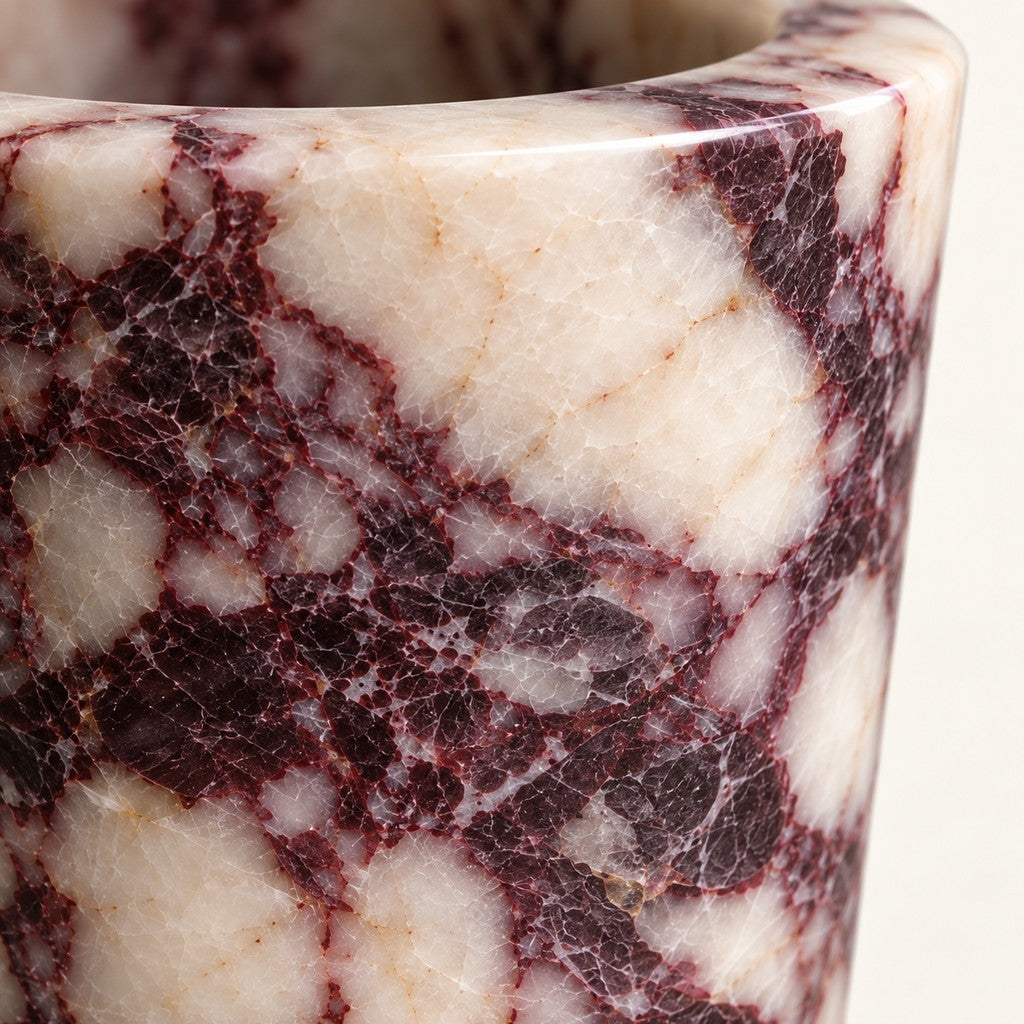 Tall Conical Candle Holder: close-up of the Calacatta Viola surface