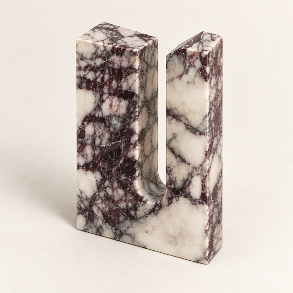 U-Cut Geometric Stone Ornament, three-quarter view