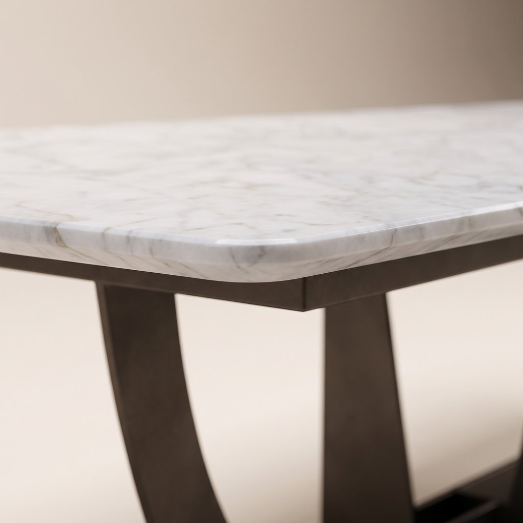 U-Leg Carrara Marble Dining Table, edge detail